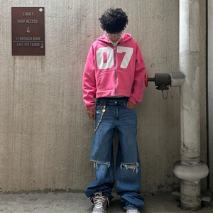 Tùy Chỉnh Quá Khổ Zip up Hoodie Người Đàn Ông Tracksuit Chất Lượng Cao Baggy Hai Mảnh Rộng Chân Mồ Hôi Quần Và Áo Đặt Người Đàn Ông Thời Trang Phố - Product Image 2