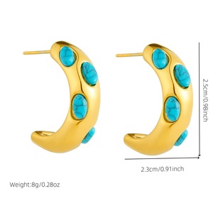 Geometric <b>Turquoise</b> <b>Stud</b> <b>Earrings</b> Stainless Steel Micro Insert Everyday Wear - Product Image 4