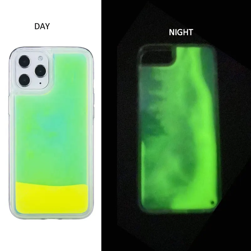 Woman Neon Sand Liquid Quicksand Luminous Glitter TPU PC Mobile Cell Phone Case For iPhone 12 11 x xr