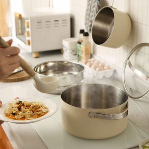 304 pot à lait en acier inoxydable <span class=keywords><strong>ménage</strong></span> pot à soupe japonais avec vapeur et couvercle vapeur pot de cuisine marmite antiadhésive blanc ensemble - Product Image 5