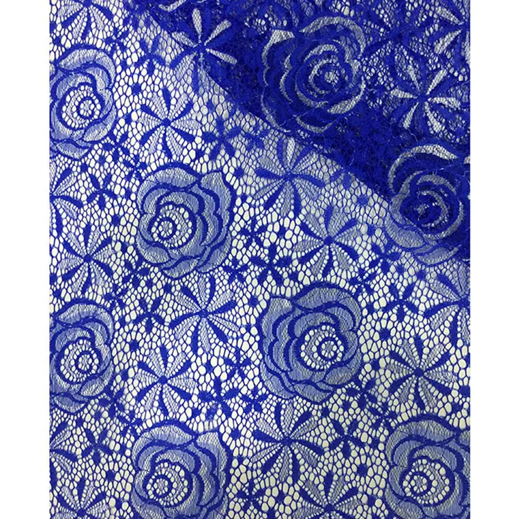Fashionable Navy Blue Eyelet Flowers Lace Fabric by the yard Market in Dubai