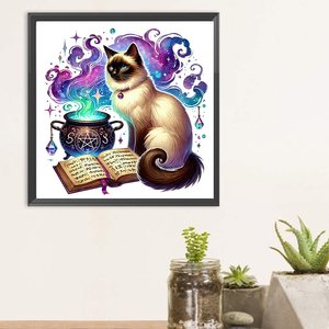 Kit Pittura Diamante 5D Fai da Te con Diamanti Rotondi 30x30cm Gatto Siamese Magico con Calderone della Strega, Decorazione Murale Completa per la Casa - Product Image 5