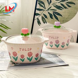 ชุดชามก๋วยเตี๋ยวลายดอกทิวลิปชามเซรามิกพร้อมฝาแก้วพิมพ์โลโก้ Laimi - Product Image 1