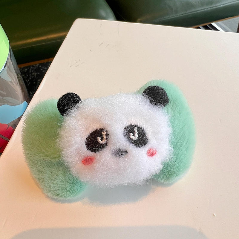 Mori Tie Bow Green Side Clip Korean Children's BB Clip Headdress Cute Panda Doll Plush Hair Clip