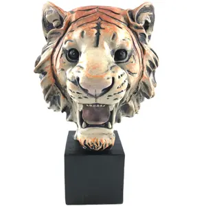 Statue de tête de tigre artificielle en résine sur mesure, sculpture d'animal, taille réelle