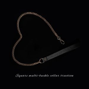 Leather <b>Collar</b> With Chain Adjustable For SM <b>Bondage</b> Adult Use Black Small Size - Product Image 2