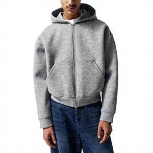 Sweat-shirt à capuche zippé gris pour homme, coupe classique, couleur unie, coton French Terry, décontracté, pour l'automne - Product Image 2