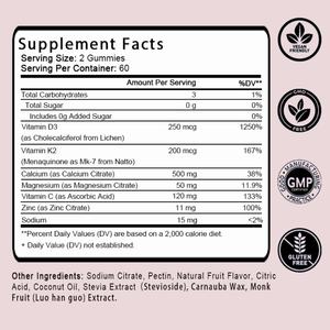 OEM/ODM Hotselling Vitamin D3&K2 <b>Gummies</b> with Calcium, <b>Magnesium</b> Citrate and Vitamin C, Support for Bone&Immune Health - Product Image 2