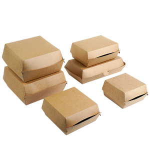 Kraft <b>Paper</b> Hamburger Boxes 99-139mm Disposable Food Packaging With <b>Tray</b> For Fast Food - Product Image 4