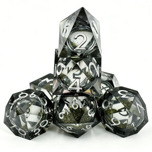 Transparent Black Swirl Liquid <b>Dice</b> <b>Set</b> Sharp Edge Resin DND <b>Dice</b> with White Numbers for Tabletop Games - Product Image 3