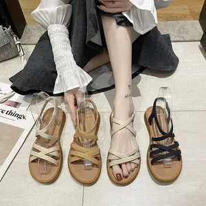 New Fashion Cross-strap upper Women outdoor casual Sandals summer 2024 wholesale flat non-slip round toe beach shoes stock