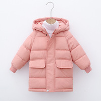 Neue Kinder Daunenjacke Mittellang Outdoor Kleidung Einfarbige Winterbekleidung für Kinder 100-150 cm Jungen Mädchen Mantel mit Kapuze