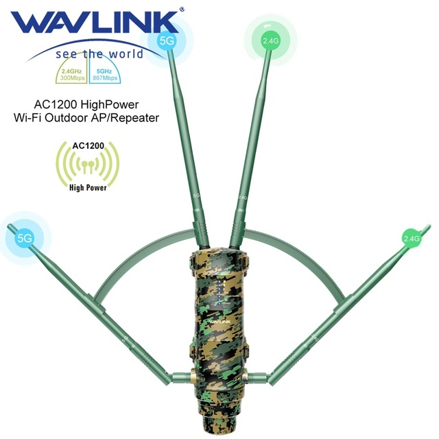 WAVLINK AC1200 Outdoor Weatherproof Dual Band 2.4G/5G WiFi Range Extender High Power Passive POE Wireless Access Point