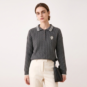 Nouveau Pull <span class=keywords><strong>Femme</strong></span> 2026 en Cachemire Pur à 100% Col Polo Tricoté Câblé 16.2µm Stoll Tracable Luxe Héritage Preppy - Product Image 3