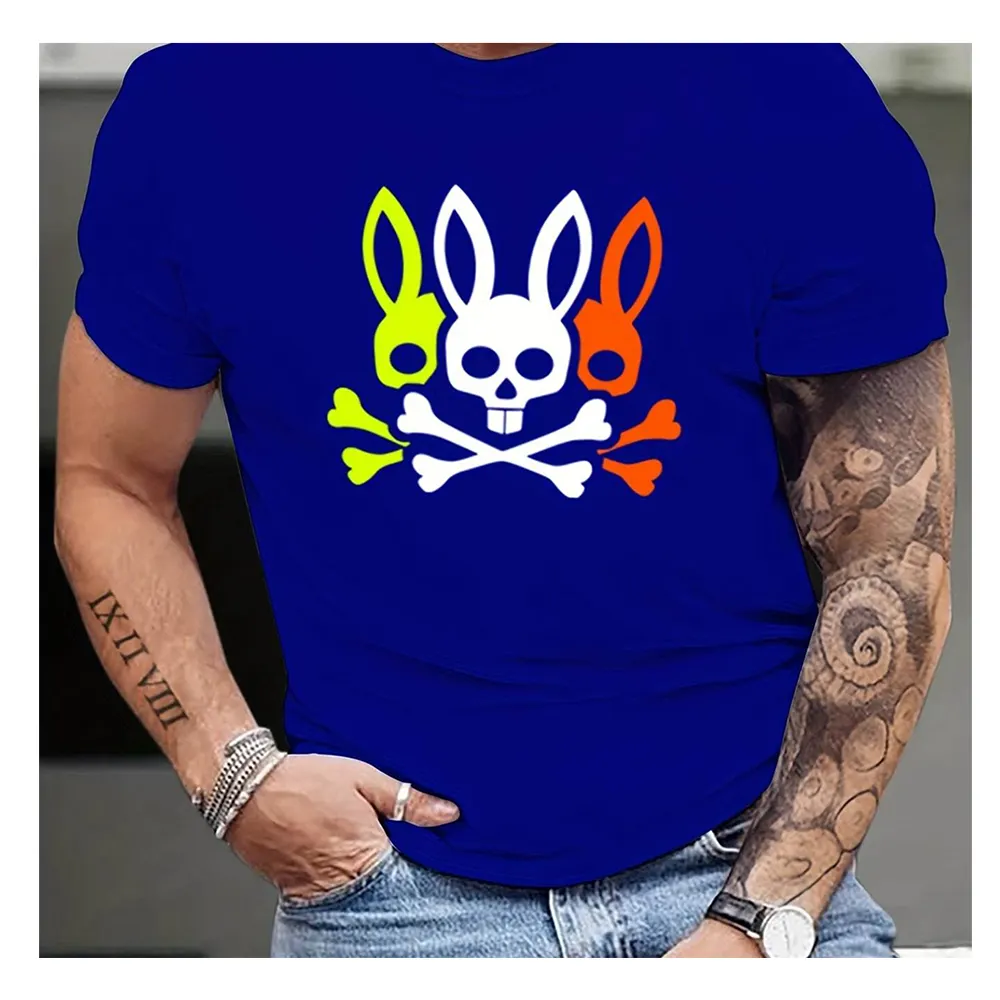 2023 Herren Rabbit Skulls Grafik druck T-Shirt Lässige stilistische Kurzarm-T-Shirts Übergroße Tops für große und große Männer in Übergröße