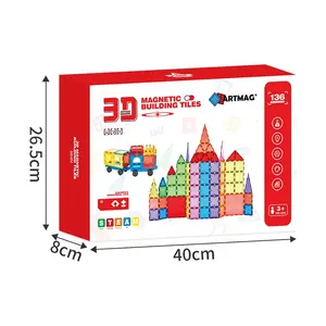 Set di piastrelle magnetiche da 136 pezzi piastrelle magnetiche giocattoli blocchi di costruzione 3D, blocchi di costruzione magnetici in plastica piastrelle magnetiche per bambini