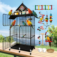 Grande cage à oiseaux en fer extra-large, style villa, à trois niveaux, avec protection anti-évasion et anti-éclaboussures, forme carrée, pour perroquets