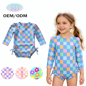 Traje de Baño Ruidian para Bebés Niñas, con Volantes, Diseño a Cuadros Pastel, Manga Larga, UPF 50+, Secado Rápido, Resistente al <span class=keywords><strong>Cloro</strong></span>, Nailon y Spandex - Product Image 1