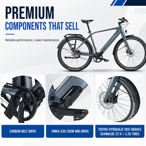 Vélo électrique 27,5 pouces avec transmission par courroie en carbone, moteur central VINKA 250W, batterie 36V 10Ah, freins à disque hydrauliques - Product Image 5