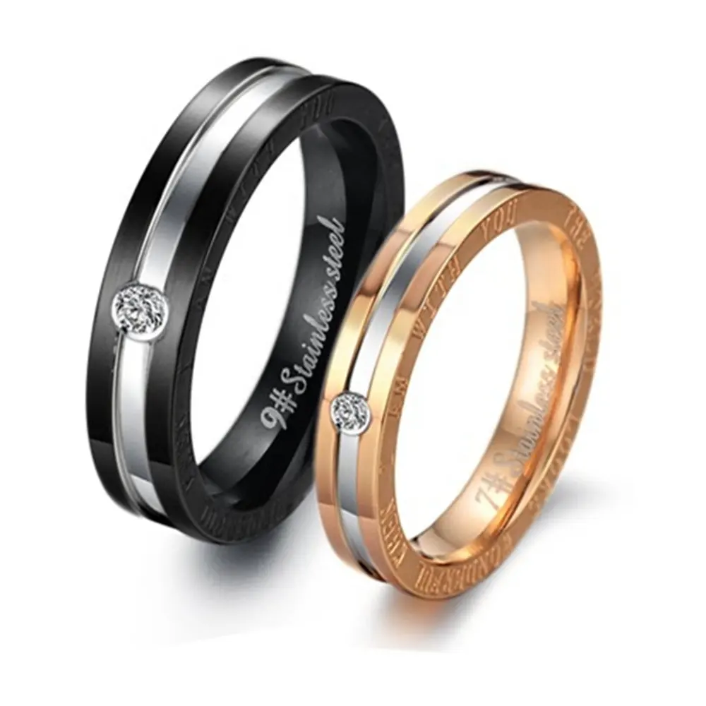 Couple Crystal Drill Custom Inside Engraving Turkish Jewelry Cheap Wedding Ring Zircon Ring