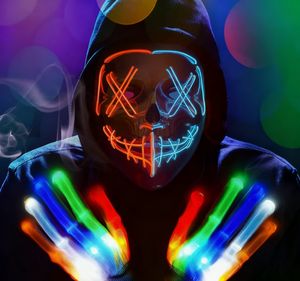 Carnaval personnalisé noir sanglant brillant PVC LED Rave <span class=keywords><strong>Halloween</strong></span> Costume Polyester néon EL fil <span class=keywords><strong>masque</strong></span> d'effarouchement <span class=keywords><strong>pour</strong></span> les fêtes de Cosplay - Product Image 4