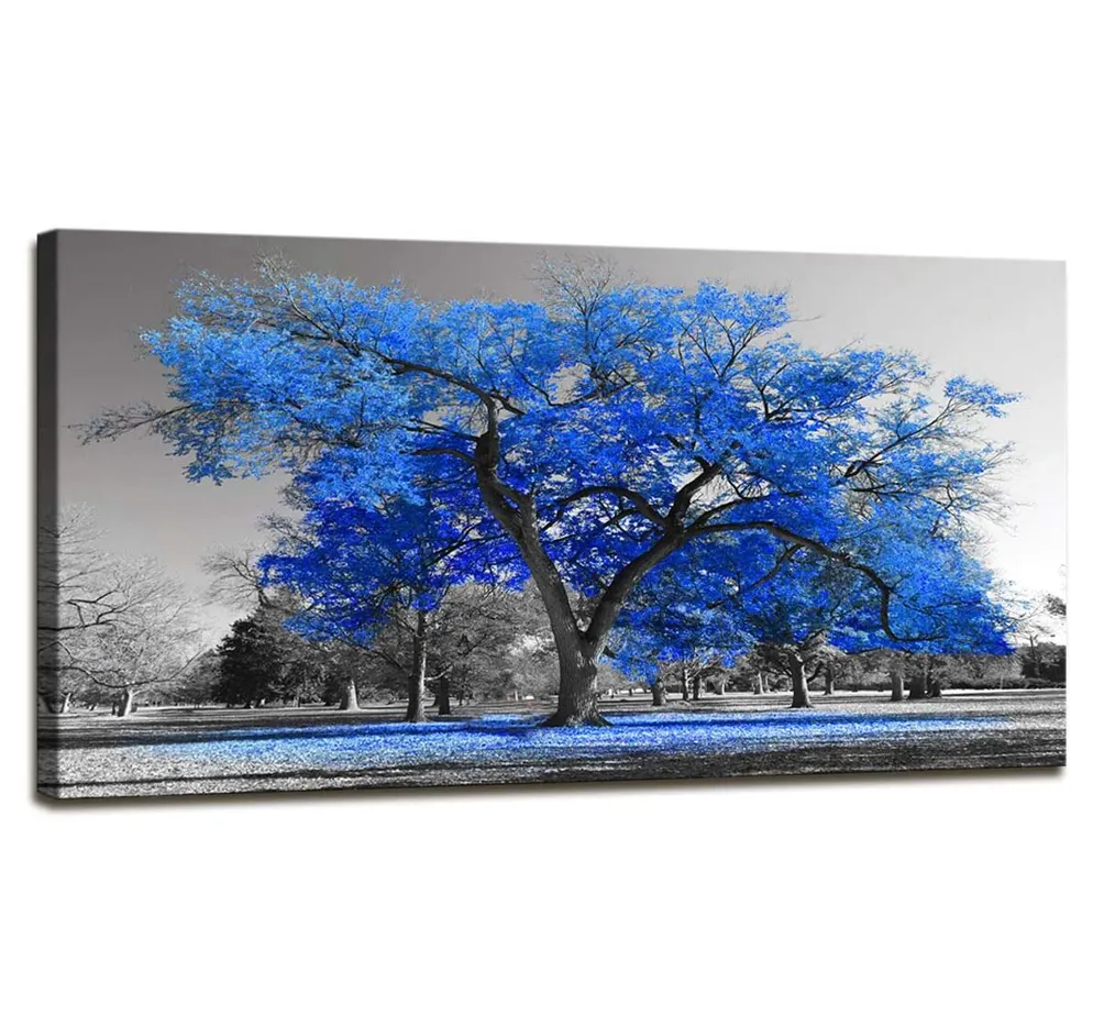 Phong Cảnh Phòng Khách In Canvas Tree Life In Oil Blue Hình Ảnh Hoa Tranh Hoa Cây Đen Trắng Tranh Tường Nghệ Thuật