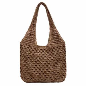 Новая модная женская сумка-тоут из плетеной бумаги ручной работы, однотонная, черная, для пляжа, летняя, 2025 год - Product Image 1
