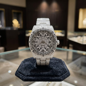 AMBER JEWELS Luxury Square Shape Quartz <b>Watch</b> Citizen Movement Silver Case Band Moissanite Dial Analog Display Unisex 46mm - Product Image 2