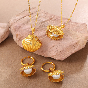 Conjunto de Collar y Pendientes con Baño de Oro, Estilo Bohemia, Joyería para Mujer, Pendientes de Aro con Colgante de Moda - Product Image 1
