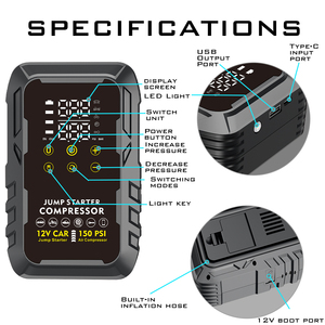 4 ב 1 קפיצה ניידת קצב 3000a סוללה מאיץ כוח בנק סוללת ליתיום משאבת אוויר עם תאורת חירום - Product Image 2