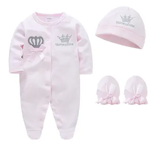 Set Baju Monyet Bayi Kualitas Baik Set Pakaian Bayi Jumpsuit Topi Mitten 100% Katun Set Pakaian Bayi Perempuan untuk Bayi Baru Lahir