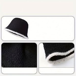 Nuevo Sombrero de Pescador de Felpa Tejida para Mujer, Negro, de Moda, para Otoño e Invierno, Estilo Dulce y Ligero, Tipo Cuenco - Product Image 6