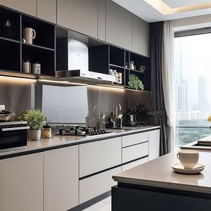 Ensemble d'armoires de cuisine en bois massif de style classique de luxe blanc, prêt à assembler avec un placard - Product Image 1