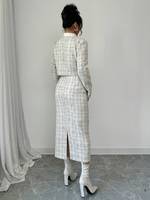 Ensemble Deux Pièces pour Femme : Veste en Tweed à Manches Longues et Jupe Trapèze Imprimée pour la Saison d'Automne