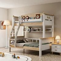 Lit superposé double moderne pour chambre d'enfant avec échelle, 2 niveaux, en frêne durable, style loft