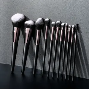 Zwarte Luxe 11 Stuk Ondersteunt Custom Logo Make-Up Borstels Set Professionele Reis Make-Up Borstel Met Aangepaste Doos Tas