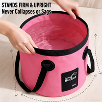 Seau pliable personnalisé avec logo, 20L, rose et noir, ouverture supérieure, sangle, PVC imperméable, camping en plein air, voyage