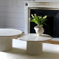 Meuble en pierre naturelle moderne personnalisé, table basse ovale en travertin beige blanc pour salon
