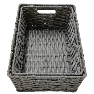 Panier de rangement tissé à la main, rectangulaire, marron et gris, ensemble d'organisateurs de bureau pour la maison, armoire, papeterie, télécommande - Product Image 5