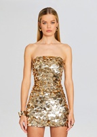 Haute qualité rouge sans bretelles moulante Mini Robe à paillettes femmes Sexy fronde mode fête Club dames robes de soirée en gros Robe