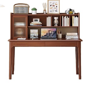 Solid Wood Integrated <b>Desk</b> And Bookshelf <b>Simple</b> Style Home Student Bedroom Office Modern Computer <b>Desk</b> - Product Image 5