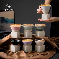 FENN Nouveau Design 120/170ml Tasse à café, latte, thé et expresso en céramique et argile, style rétro vintage, forme entonnoir, en poterie rustique et porcelaine
