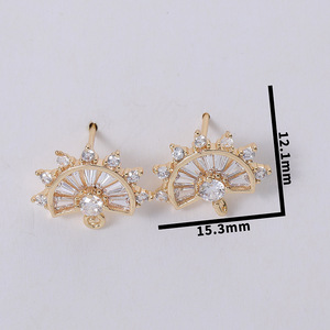 Orecchini a Perno di Alta Qualità con Zirconi Incastonati a Forma di Goccia d'Acqua e Ventaglio, Componenti Placcati Oro con Anello per Creazione Gioielli - Product Image 4