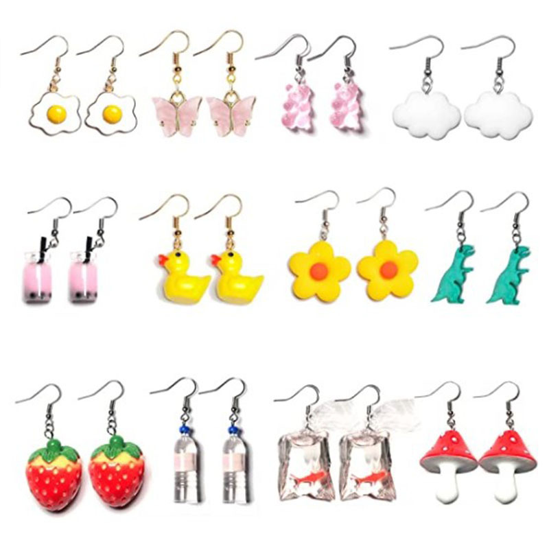 Orecchini A Clip Con Ciliegia 3D - In Plastica, Senza Fori Per Le Orecchie, Divertenti E Colorati, Per Donna