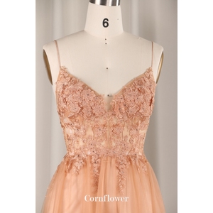 现代Aline v领无袖落地式薄纱女装迷人刺绣珠光亮片橙色水钻球 - Product Image 4