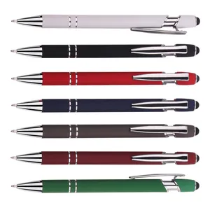 Rubberized metal pen with stylus slim custom soft touch screen pens engraving luxury metal stylus pen