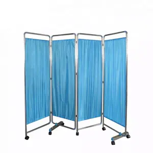 Wholesale hospital furniture ward with mute wheel blue white pink three fold screen ward screen