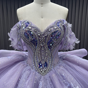 Vestidos de Quinceañera Jancember LSMC14 Elegantes con Flores, Perlas Lila y Cola Larga - Product Image 2