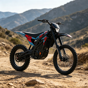 Motocicleta Eléctrica Todoterreno con Diseño <span class=keywords><strong>de</strong></span> Contraste Rojo y Azul, Horquillas Delanteras Invertidas Negras Reforzadas, Calibradores Rojos y Neumáticos <span class=keywords><strong>de</strong></span> Gran Profundidad - Product Image 6