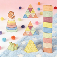 Jouet de bain éducatif précoce en paille de blé et PVC, jouet d'empilage triangulaire, blocs d'empilage souples, jouets pour bébés